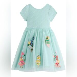 Mini Boden Ami Appliqué Tulle Dress in the "Spearmint Blue Flower Fairies" 9-10